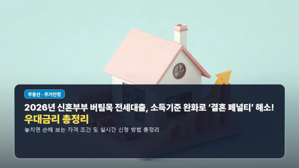 2026년 신혼부부 버팀목 전세대출, 소득기준 완화로 ‘결혼 페널티’ 해소! 우대금리 총정리