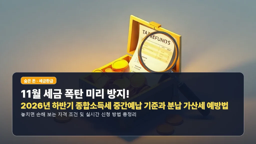 11월 세금 폭탄 미리 방지! 2026년 하반기 종합소득세 중간예납 기준과 분납 가산세 예방법