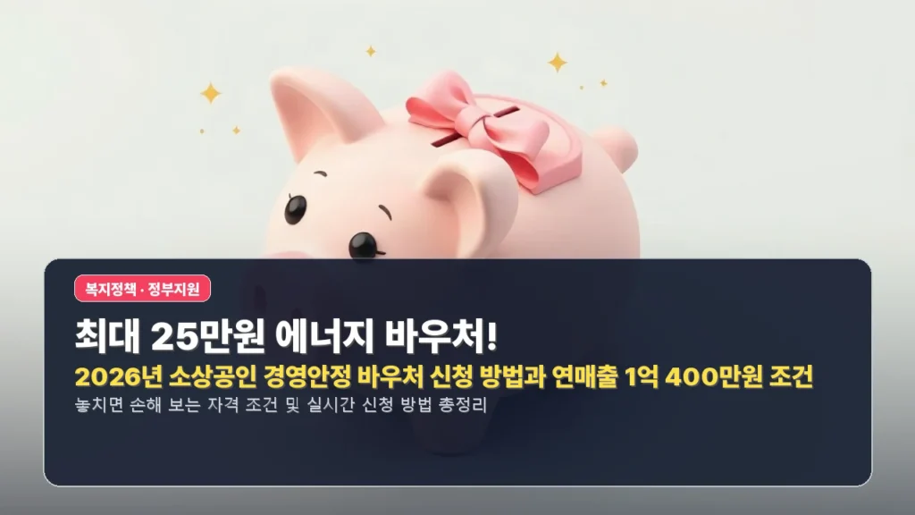 최대 25만원 에너지 바우처! 2026년 소상공인 경영안정 바우처 신청 방법과 연매출 1억 400만원 조건